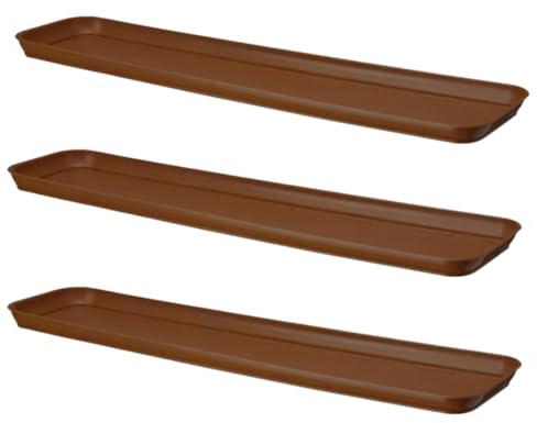 pokm toolsmarket - 3er Set Untersetzer für Blumenkasten 60cm, wetterfest, Braun Farbe, 3 STK. Abtropfschale Unterlage für Pflanzkästen, EU-Herstellung, für Fensterbank & Balkon