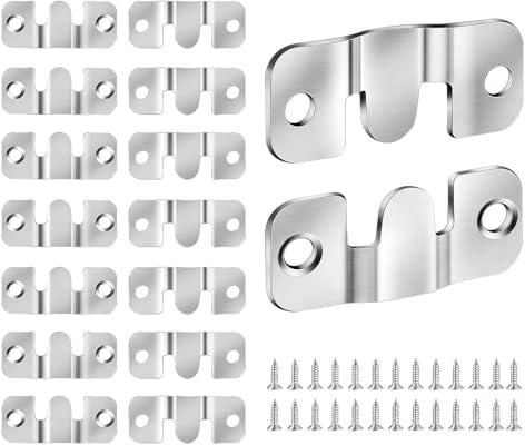 14 Pcs Crochet Mural Fixation Invisible Acier Nickelé, Z Clip Interlock Support Montage Encastré pour Cadre Photo Miroir Tête de Lit, Accroche Tableau Lourd Connecteur Meuble avec 56 Vis Incluses