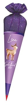 Personalisierte Schultüte aus Stoff mit Name – Lila Zuckertüte für Mädchen – Wunschmotiv – Einschulung 2026 – Schultüte personalisiert (Reh)