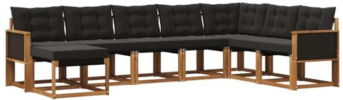 vidaXL Outdoor-Sofagarnitur mit Kissen 8 pcs Natürlich und Schwarz, Garten Sofa, modernes Ecksofa, Robustes Sitzmöbel, Möbel für Terrasse, gemütliche Lounge