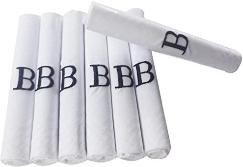 DUDU N GIRLIE Herren-Taschentücher mit Satin-Bordüre, mit blauen bestickten Initialen, B, Einheitsgröße