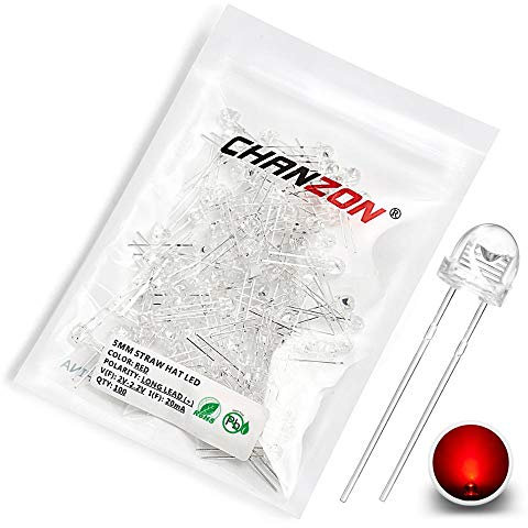 CHANZON 100 pcs 5mm Rouge Chapeau De Paille LED Diode Lumières (Lentille Transparente Claire 2V 20mA) Lumineux Ampoule Lampes Composants Électroniques Indicateur Diodes Émettrices De Lumière