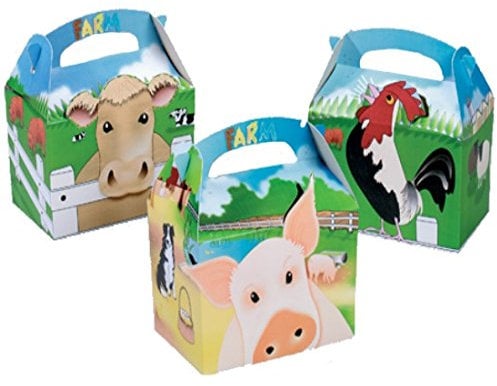 30 Animal Themed Food Boxes Picnic Carry Meal Box Kids Birthday Party Bag Plate (Farm)