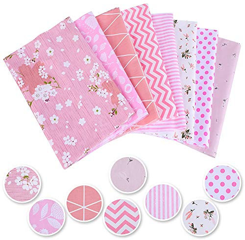 Souarts Baumwollstoff Meterware Stoffe zum Nähen Patchwork Stoffe Paket Stoffreste DIY 8 Stücke je 50 cm x 50 cm Rosa Grün Rot Blumen Baumwolltuch