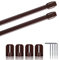 Vitragestangen 2er Pack ausziehbar, 2 Gardinenstangen mit Selbstklebehaken - Befestigung ohne Bohren (Farbe: braun, Größe: 80-120cm)