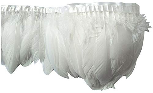 keland 2 Yards Gänsefeder Streifen Trim 6-8 Breite DIY Schal Achselzucken Rock Halloween Kleid dekorative Federrock (Weiß)