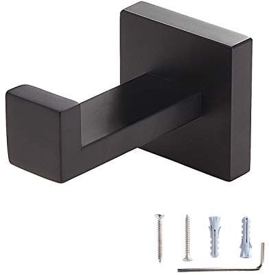 Toprema Towel Robe Hook Clothes Coat Single Hanger Holder Stainless Steel Matte Black Bathroom Lavatory Kitchen Cabinet Closet Hardware Wall Mounted 1 Pack