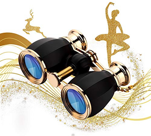 ESSLNB Opera Glasses Binoculars for Women Adults 4X30mm Theater Glasses Compact for Theater and Concerts Antique Binoculars with Case Removable Chain (Black)