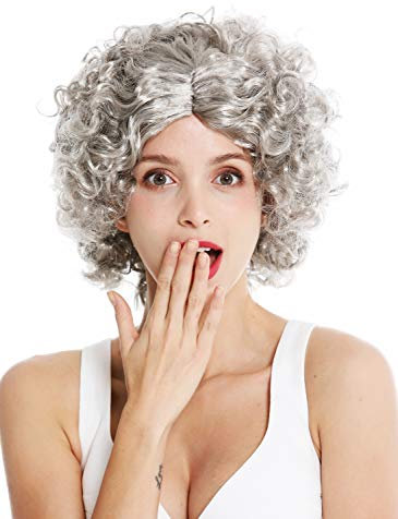 WIG ME UP - DH1101-ZA68R Perücke Damen Karneval Fasching Funky 60er 70er Funk Afro Locken Mittelscheitel Grau