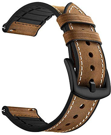 YOOSIDE für Samsung Galaxy Watch3 45mm Leder Armband, 22mm Echtleder+Silikon Ersatzarmband Uhrenarmband für Huawei Watch GT 2 46mm(Braun)