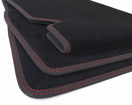 kh Teile Fußmatten für Tesla Model S Premium Velours Autoteppich (Doppelnaht Rot) Original Qualität Automatten Set