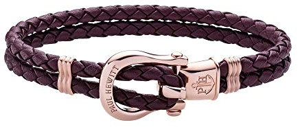 PAUL HEWITT Schäkel Armband Damen PHINITY - Leder Armband Frauen (Dark Mauve), Armband Damen mit Schäkel Verschluss aus IP-Edelstahl (Rosegold)