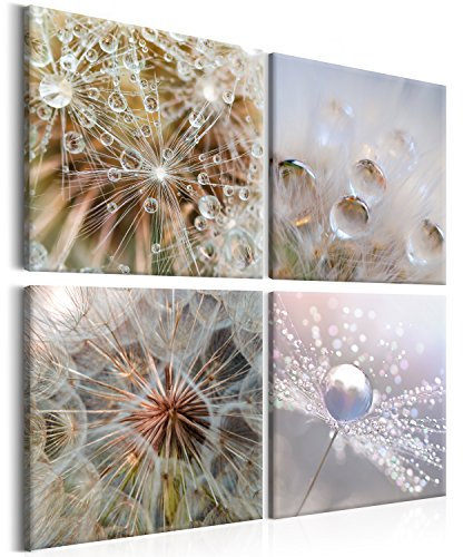 murando - Wandbilder Set Pusteblume 80x80 cm 4 Teilig je 40x40 Vlies Leinwandbild Kunstdruck modern Wandbilder XXL Wanddekoration Design Wand Bild mehrteilig Natur Blumen Tau bokeh Natur