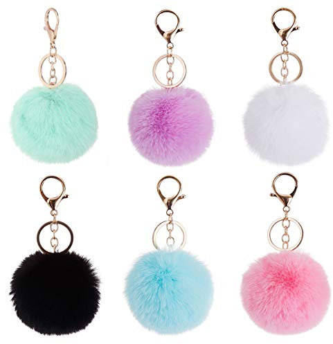 JAHEMU Plüsch Ball 8cm Durchmesser Schmuck Auto Anhänger Spiegel Schlüssel Anhänger Handtaschenanhänger Schlüsselring Schlüsselschilder (Rosa, Grün, Weiß, Lila, Blau, Schwarz)