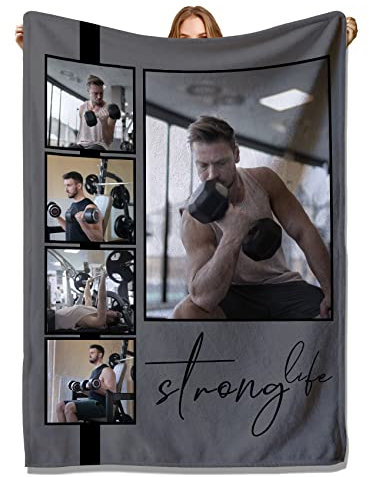 YUzzles Decke mit personalisierten Fototexten, Bilder Collage Throw Blankets, für Paare Freunde Familie Haustiere Geschenke (5 Fotos)
