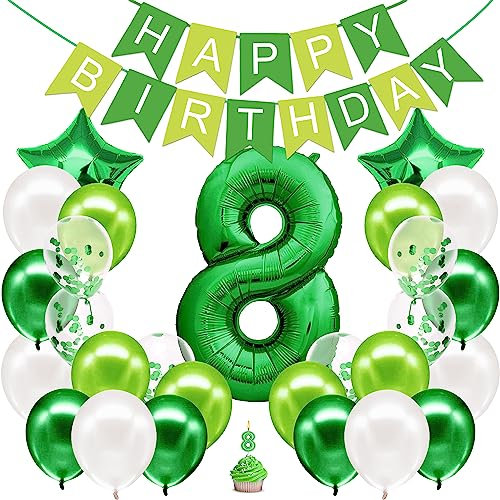 envami® Geburtstagsdeko Jungen Grün Zahl 8. Happy Birthday Deko Geburtstag Junge Folienballon 8 Luftballon 8. Geburtstag Kindergeburtstag Deko 8.