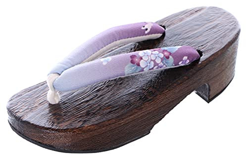 K-G-62-2 Sakura Lila Blumen Natur Holz Original Japan Geta Sandale Tabi Kimono Geisha Zehentrenner (Numeric_38)