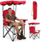 RELAX4LIFE Silla Plegable Camping con Toldo para Pesca y Marco de Acero, Silla de Playa de Tela Oxford con Soporte para Bebidas y Bolsa de Transporte para Excursión y Camping, Carga 120kg (Rojo)