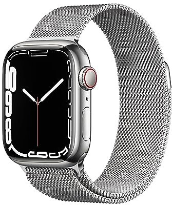 Apple Watch Series 7 (GPS + Cellular, 41mm) Smartwatch - Edelstahlgehäuse Silber, Milanaise Armband Silber. Fitnesstracker, Blutsauerstoff und EKGApps, Always-On Retina Display, Wasserschutz