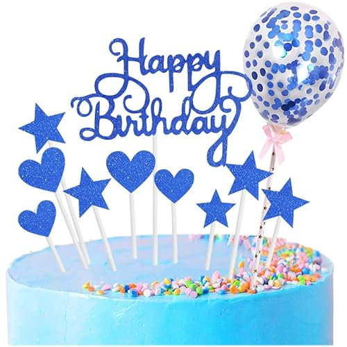 Personalised Happy Birthday Cake Toppers Blue for Boy,Girl,Kids,Men,Women,Happy Birthday Sign for Cake,11pcs Glitter Cupcake Topper Cake Topper Birthday Cake Decoration for All Ages Birthday Party