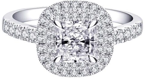 Moissanit-Verlobungsring mit 1,6 Karat massivem Sterlingsilber, 18 Karat echt, vergoldet, GHI-Farbe, VVS-Klarheit, quadratisch, strahlender Moissanit-Cluster-Ring für Damen, Hochzeit, Gedenktag,