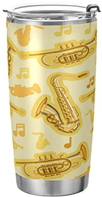 KAAVIYO Cornet Musical Jaune Art Bouteille d'eau De Sport Bouteille en Acier Inoxydable Thermique avec Paille pour Voiture Garçons Filles
