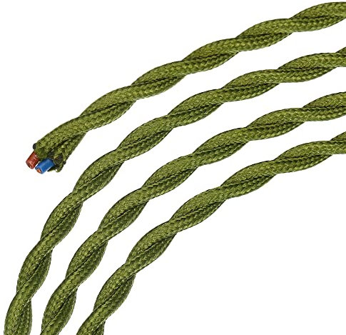 sourcing map Cavo elettrico in tessuto intrecciato a 2 nuclei, 18 AWG, 3 m, stile vintage, in tessuto, per lampada a sospensione, progetti fai da te, verde
