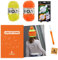 myboshi Häkelset Bommelmütze Hamura, inkl No.1 Wolle, Häkelnadel, Pomponmaker, Anleitung und original Label in Lederoptik, 30% Merinowolle, Orange mit Häkelnadel