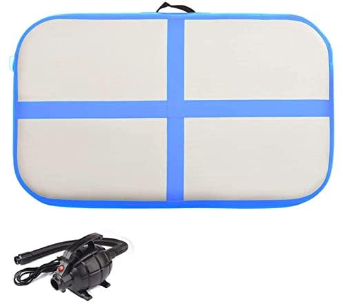 Air Tracking Matte 1m mit Luftpumpe, Turnmatte Aufblasbar Fitness-Matte Trainingsmatte, Gymnastikmatte Aufblasbar für Fitnessstudio/Heimgebrauch,Blau,100x60x10cm