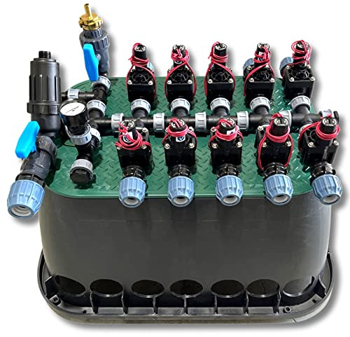 STEMAX Kopfstation Business inkl. vorgebohrter XXL Ventilbox, Wasserdurchfluss regulier- & absperrbar, Klemmkupplungen: 25mm, Größe: 6 Magnetventile