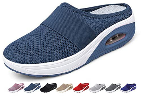 GYCS Chaussures Pieds Sensibles FemmesDiabetique Chaussures Pieds Larges Oedeme Chausson De Rééducation Stretch Mesh Eté Pantoufles Plats Sandales,Royal Blue,39 EU