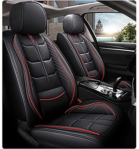 maiqiken Autositzbezug Für Ford Kuga ST-line 2009-2024 Komplettset 2 Sitze Allwettereinsatz Auto Ledersitzbezug Schwarz Rot