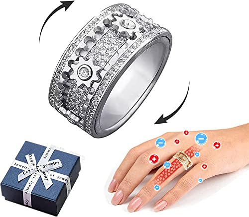 DUBUSH Handbesetzter, wunderschöner, geometrischer 3D-Ring mit Diamanten, mechanischer Dekompressionsring, handgefertigter Zahnraddrehung voller Diamant-Sternenring