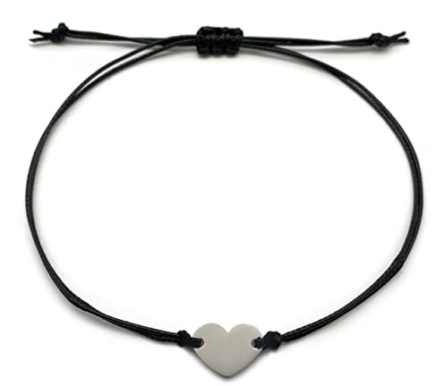 Armband Herz für Damen - Handmade Armbändchen - Armkette mit Herzchen für Frauen & Mädchen - Geschenk Freundschaftsband Freundin (Schwarz)