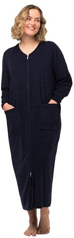 Ulla Popken Damen Bademantel, 2-wege-zipper, Frottee, Kuschelweich, Nachtblau, 50-52 EU