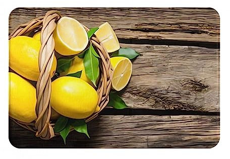 QQLADY Ein Korb Zitronen-Fußmatte für drinnen und draußen, rutschfeste Fußmatte für Eingangsbereich, 40,6 x 61 cm, Bodenmatte für Veranda, Teppich für Wäsche, Badezimmer, Schlafzimmer