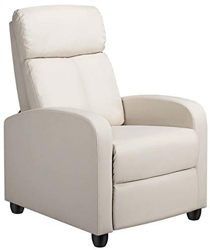 Yaheetech Fauteuil de Relaxation Petit Canapé Inclinable en Similicuir en 3 Positions 1 Place avec Repose-Pied, pour Salon Chambre Bureau Home cinéma, 85 × 67 × 99,5 cm, Jusqu’à 120 kg, Beige