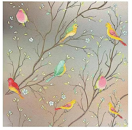 Colcolo Vogel-Fensterfolie, Glasfolie, Bunte Fenster-Sichtschutzfolie, 30 cm x 200 cm, Selbstklebender Fensteraufkleber für Schlafzimmer, Badezimmer, Café,
