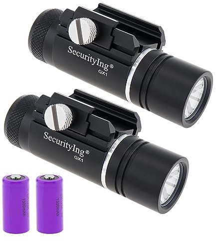 SecurityIng 320LM Rail Mounted Compact Pistol Light, Waterproof Mini Tactical Gun Flashlight Weapon Light Handgun Torch for Picatinny MIL-STD-1913 (2PC, with Battery)