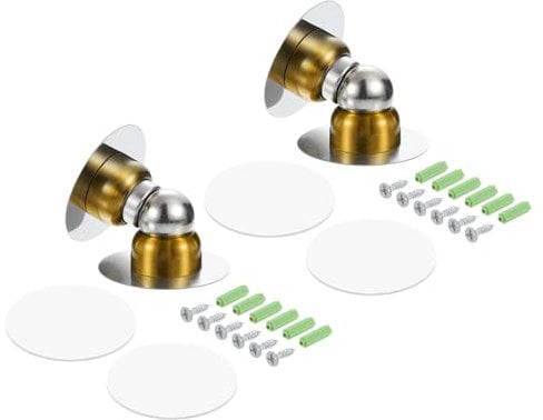 uxcell Magnetic Door Stopper, 2pcs Stainless Steel Magnets Door Stops Catch, Floor Door Holder with Self Adhesive and Screw Mount, Brass Tone