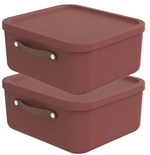Rotho Maloja 2er-Set Aufbewahrungsbox mit Deckel 20 l, Kunststoff, rot, 20 (39.5 x 38.0 x 17.7 cm)