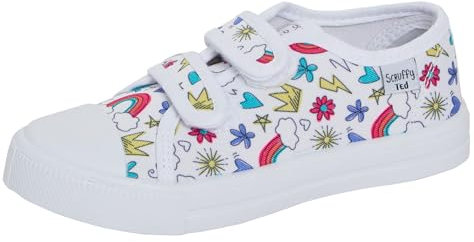 Kinderschuhe aus Segeltuch für Jungen, Turnschuhe, Mädchen, Pumps, Unisex, einfach zu befestigen, Freizeitschuhe, Doodles Weiß, 25 EU