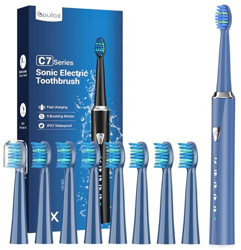Cepillos de Dientes Electricos Sónico Adultos con 8 Cabezales - Cepillo Electrico Sónico Adultos y Infantil, 5 Modos, IPX7, Una Carga por 120 Días de Uso, Cepillo de Dientes, Mineral Blue