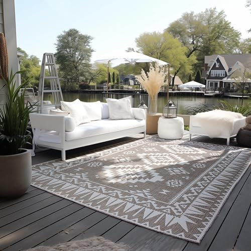 ELLE Decoration In und Outdoor Teppich – Wendeteppich Wetterfest & Wasserfest - Modernes Geometrisches Muster Rauten Muster Outdoorteppich für Garten, Balkon, Terrasse, Wohnzimmer – Linen, 160x230cm