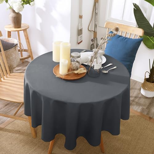 Deconovo Tischwäsche Tischtuch Abwaschbar Tischdecke Wasserabweisend Tischwäsche Lotuseffekt Tischtücher Tischdeko, Rund, 140cm, Dunkelgrau, 1 Stück