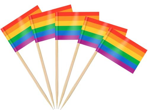 AhfuLife Bandera de Palillos de Dientes,Palillos Bandera Mini Bandera Cupcake, Bandera de palillo de cóctel para Fútbol Fiesta, Tartas, Decoraciones de Bares (Arcoíris, 200 Piezas)