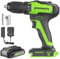 Greenworks - Kit de taladro inalámbrico sin escobillas de 24 V, 310 pulgadas/libras, embrague de 18+1 posición, portabrocas sin llave de 1/2 pulgadas, velocidad variable, batería de 1.5 Ah con