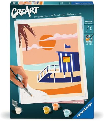 Ravensburger CreArt Strandhaus - Malen nach Zahlen für Erwachsene | DIY Malset mit Pinsel und Acrylfarben, 24 x 30 cm, Geschenk für Frauen und Männer