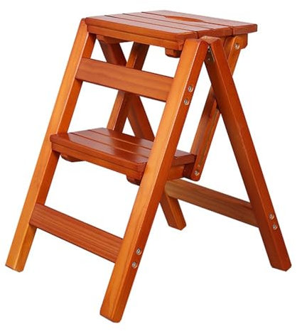 Escabeau pour Adultes/escabeau/Tabouret d'échelle d'escalade de bibliothèque/Chaise de comptoir, escabeau en Bois Portable Pliant en 2 marches pour Le Bureau de Cuisine Domestique - Gain de Place