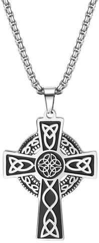OIDEA Herren Wikinger Kreuz Halskette: Nordischer Odin Keltischer Irischer Knoten Kreuz Anhänger mit Kette aus Edelstahl Kreuzkette Viking Amulett Schmuck Geschenk für Männer Vater Freund